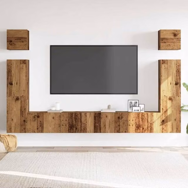 Berkfield Home Classic 6 Piece Wall-mounted TV Cabinet Set in Brown Engineered Wood – 1