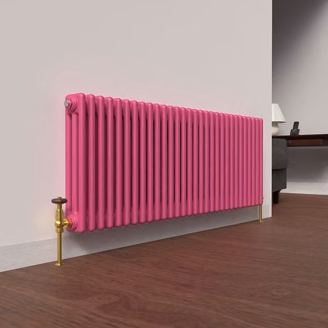 Lux Heat Horizontal 3 Column Steel Radiator in Pink, W: 137 cm, H: 50 cm