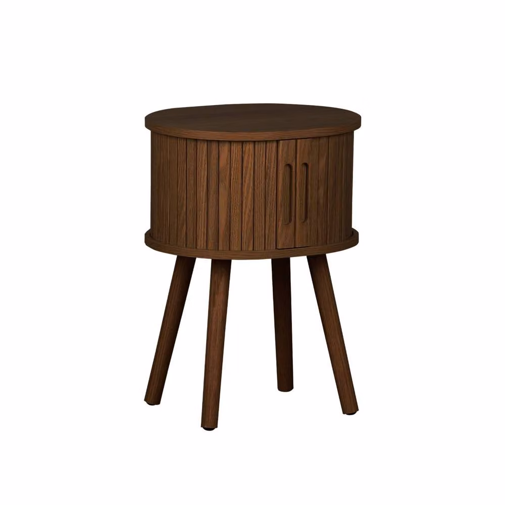 Sweekeek Scandinavian Bedside Table with 2 Sliding Doors in Dark Brown Walnut Wood – 2