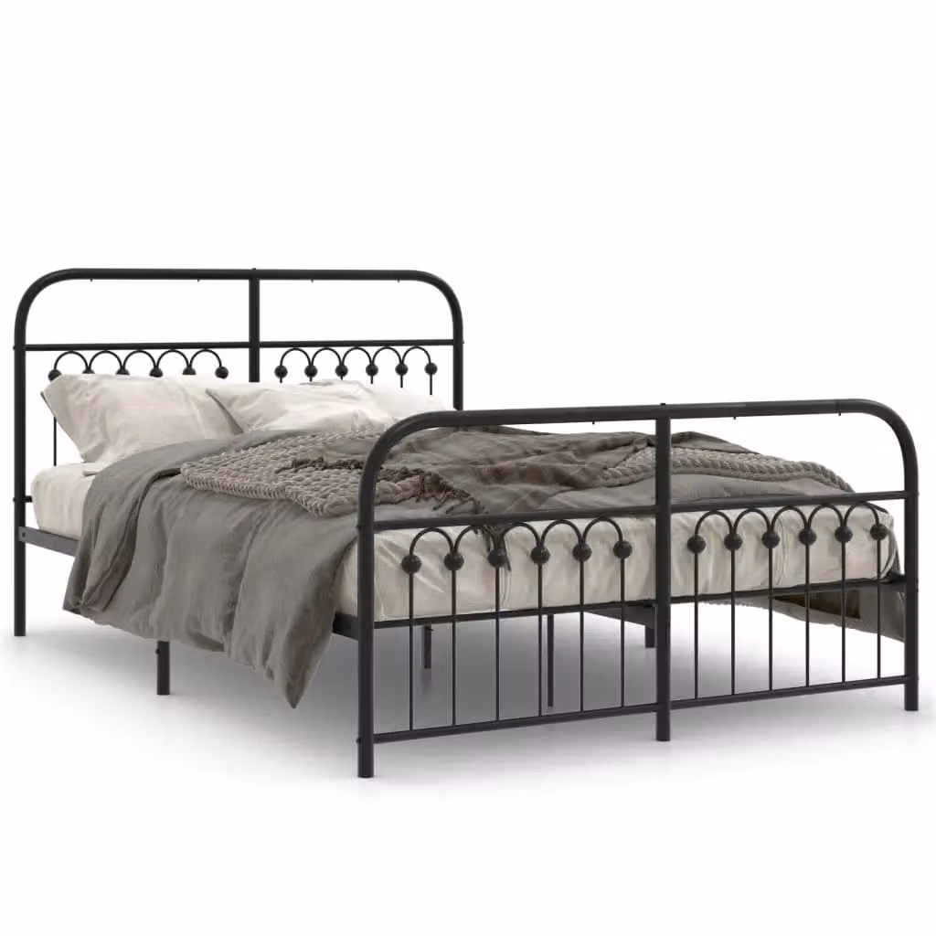Berkfield Home Metal Bed Frame with Footboard, Black, W: 137 cm, L: 190 cm – 2