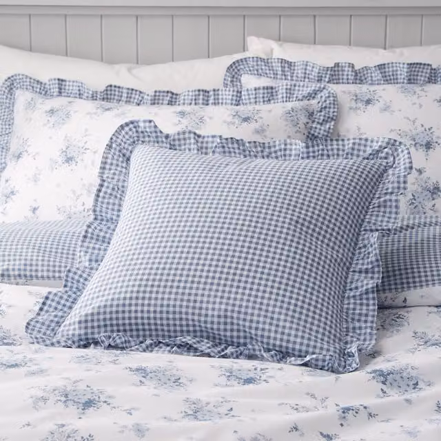 Catherine Lansfield Lucie Floral Reversible Filled Cushion, Blue, 45 x 45 cm