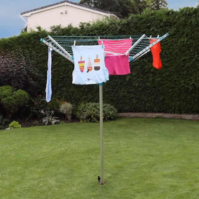 JVL 4 Arm Aluminium Rotary Airer, Grey