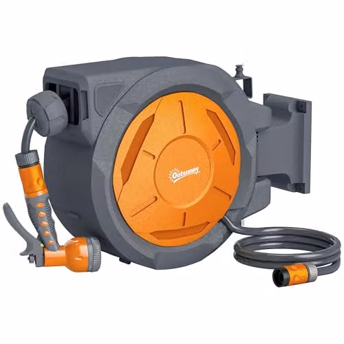 Outsunny Wall Mounted Retractable Hose Reel, Orange