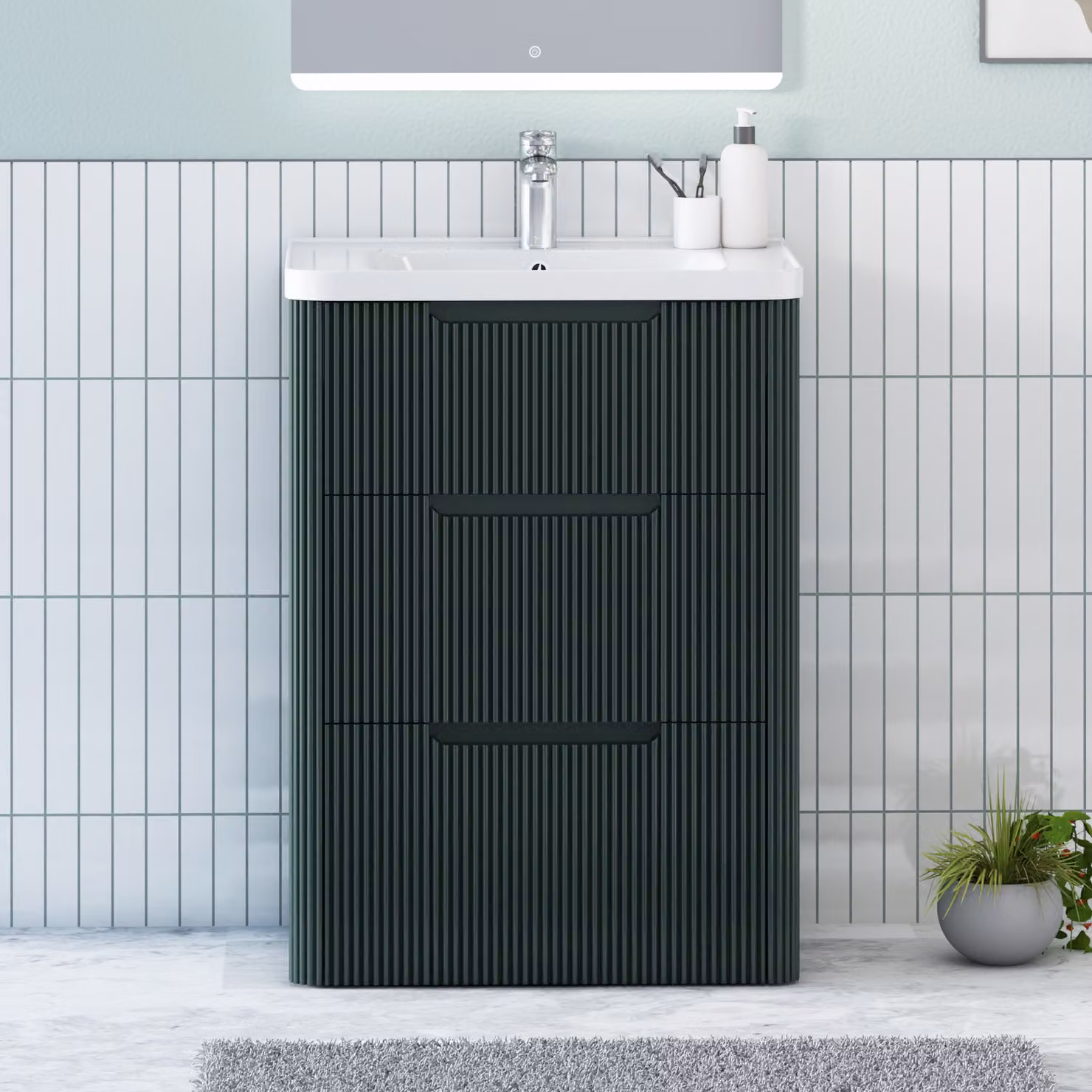 Royal Bathrooms Avenza 3 Drawer Floor Standing Vanity Unit in Moss Green with Optional Basin, Depth: 60 cm