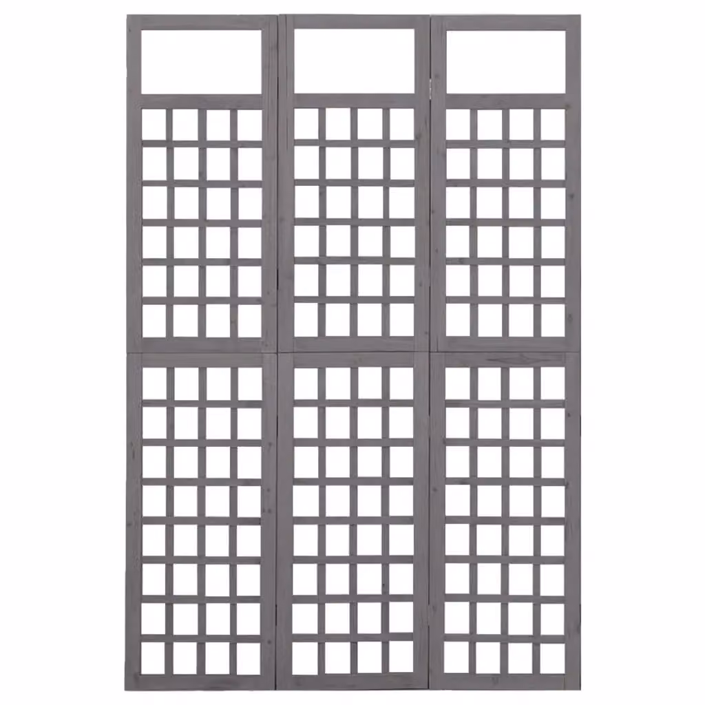 Berkfield Home 3-Panel Trellis Room Divider in Grey Solid Wood, W/H: 121 x 180 cm – 2