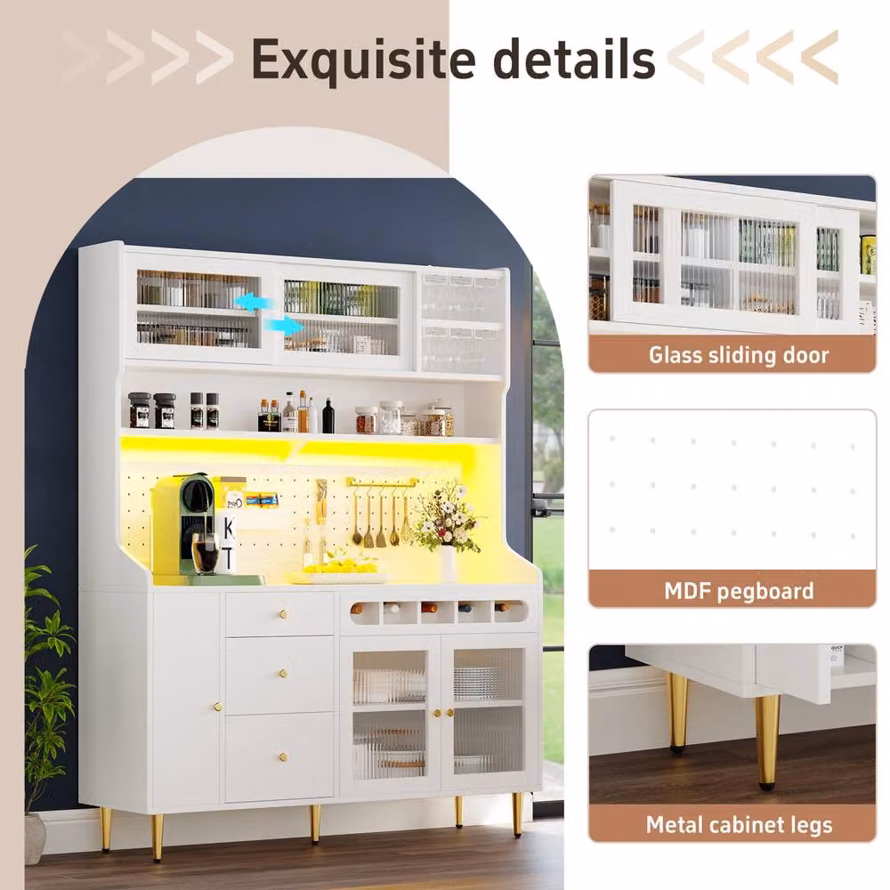 STILVORA Modern Tall Cabinet in White with Integrated LED Lighting and Sliding Glass Doors – 3