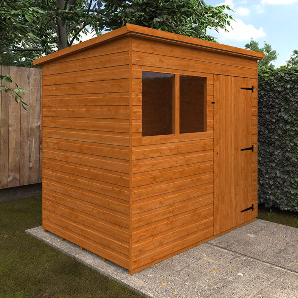 Buttercup Farm Super Pent 12mm Solid Wood Garden Shed in Burnt Orange, W/D/H: 213.38 x 152.4 x 182.88 cm – 2