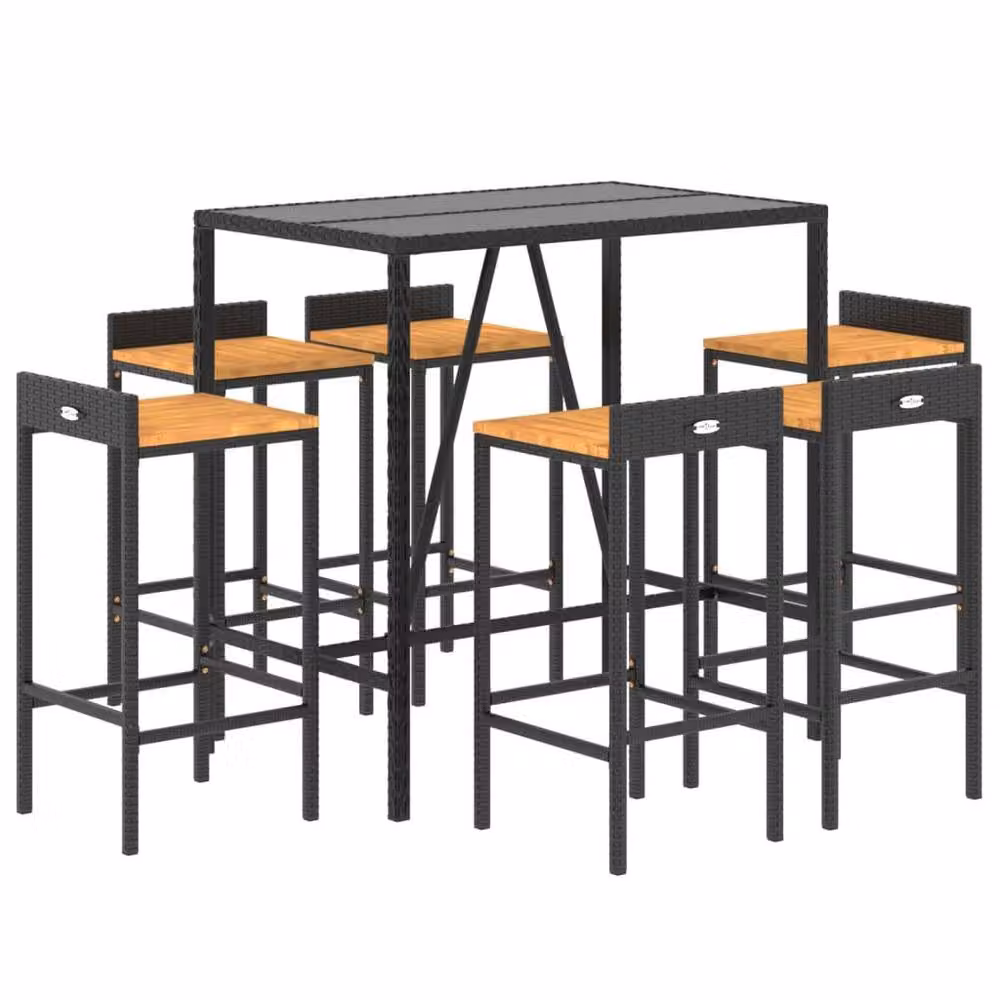 Berkfield Home 7 Piece Garden Bar Set in Black Poly Rattan and Solid Acacia Wood – 3