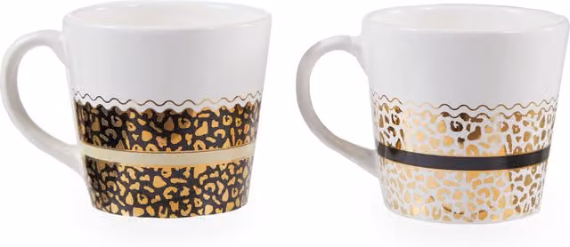 Orsina Set of Two Leopard Print Stoneware Mugs in Black and White