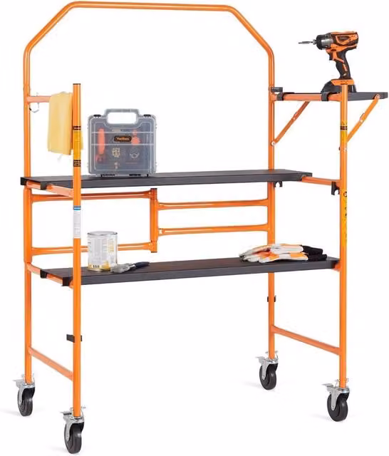 Havendro Portable Mobile Work Platform Steel Scaffold with Wheels, Orange and Multicolour
