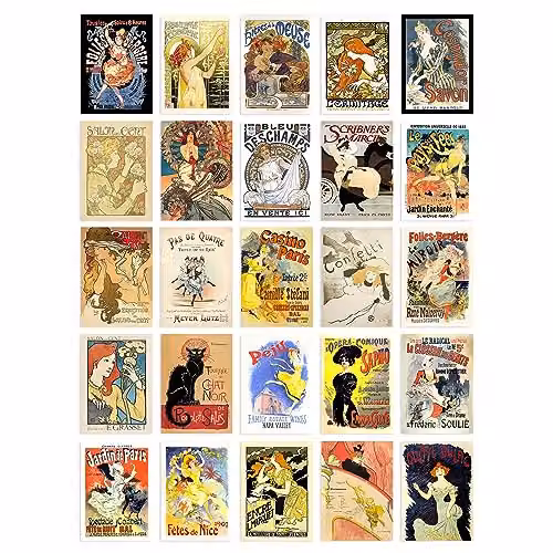 Artery8 50 Piece Old French Advertising Aesthetic Collage Kit Multicolour Paper Wall Art Prints, W: 15 cm, H: 10 cm