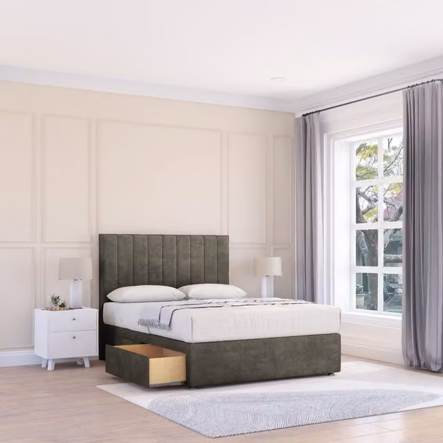 Sloomy Kansas Divan Bed Base and Floor Standing Headboard, Light Grey, W/D/H: 180 x 200 cm