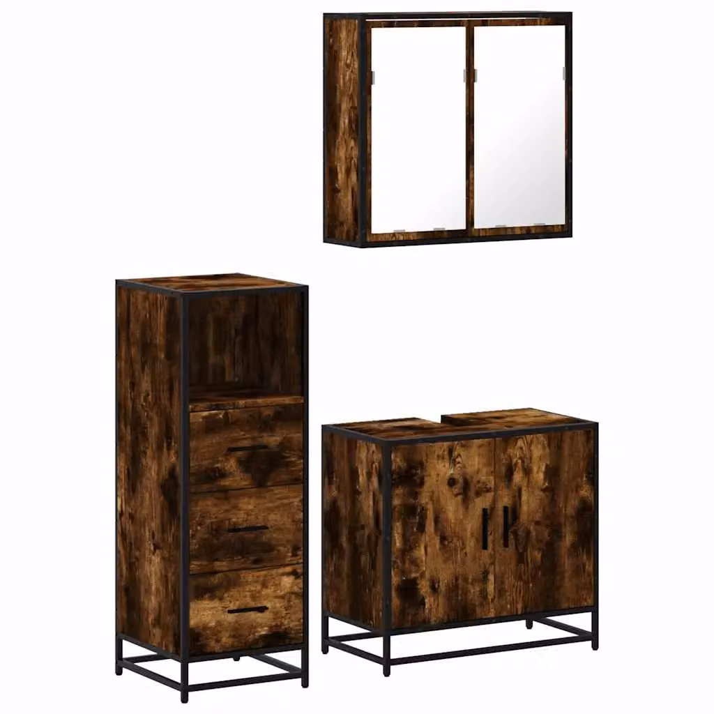 Berkfield Home 3 Piece Industrial Bathroom Furniture Set in Smoked Oak Brown – 2