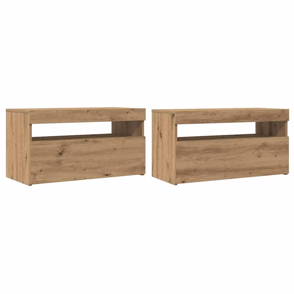 Berkfield Home Set of 2 Artisan Oak TV Cabinets with LED Lights in Light Brown – 3