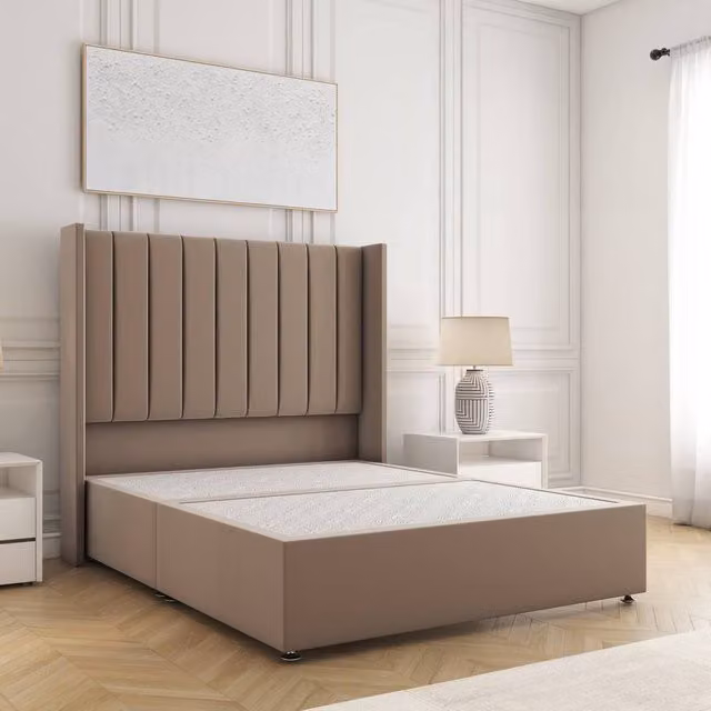 BSSPOKE Hannah Single Divan Bed with 54 inch Plush Velvet Headboard in Bronze, W/D/H: 90 x 190 cm