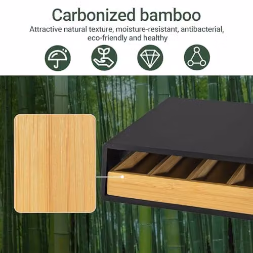 SoBuy Coffee Pod Holder with 4 Compartments, Black Bamboo and MDF Drawer Organiser, W/D/H: 31 x 30 x 10 cm – 3