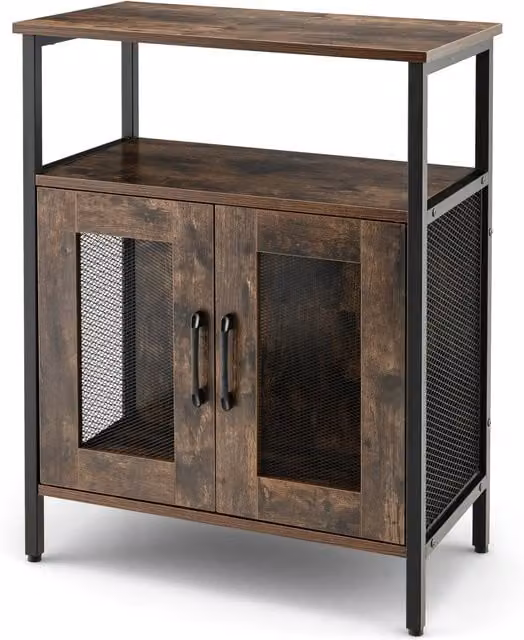 Costway Industrial Wine Bar Cabinet and Kitchen Storage Sideboard with Wine Rack and Glass Holders in Brown – 1