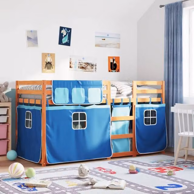 Berkfield Home Blue Solid Wood Pine Single Bunk Bed W/D/H: 90 x 190 cm
