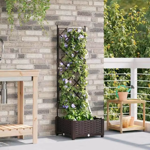 Berkfield Home Garden Planter with Trellis in Brown, W/D/H: 40 x 40 x 125 cm