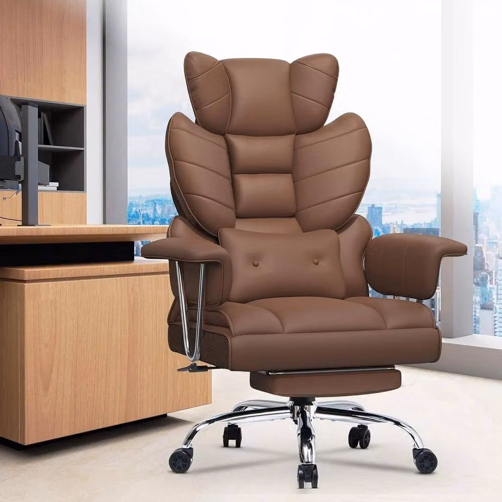 FORGEVIO Executive Office Chair in Brown PU Leather with Headrest and Armrests – 5