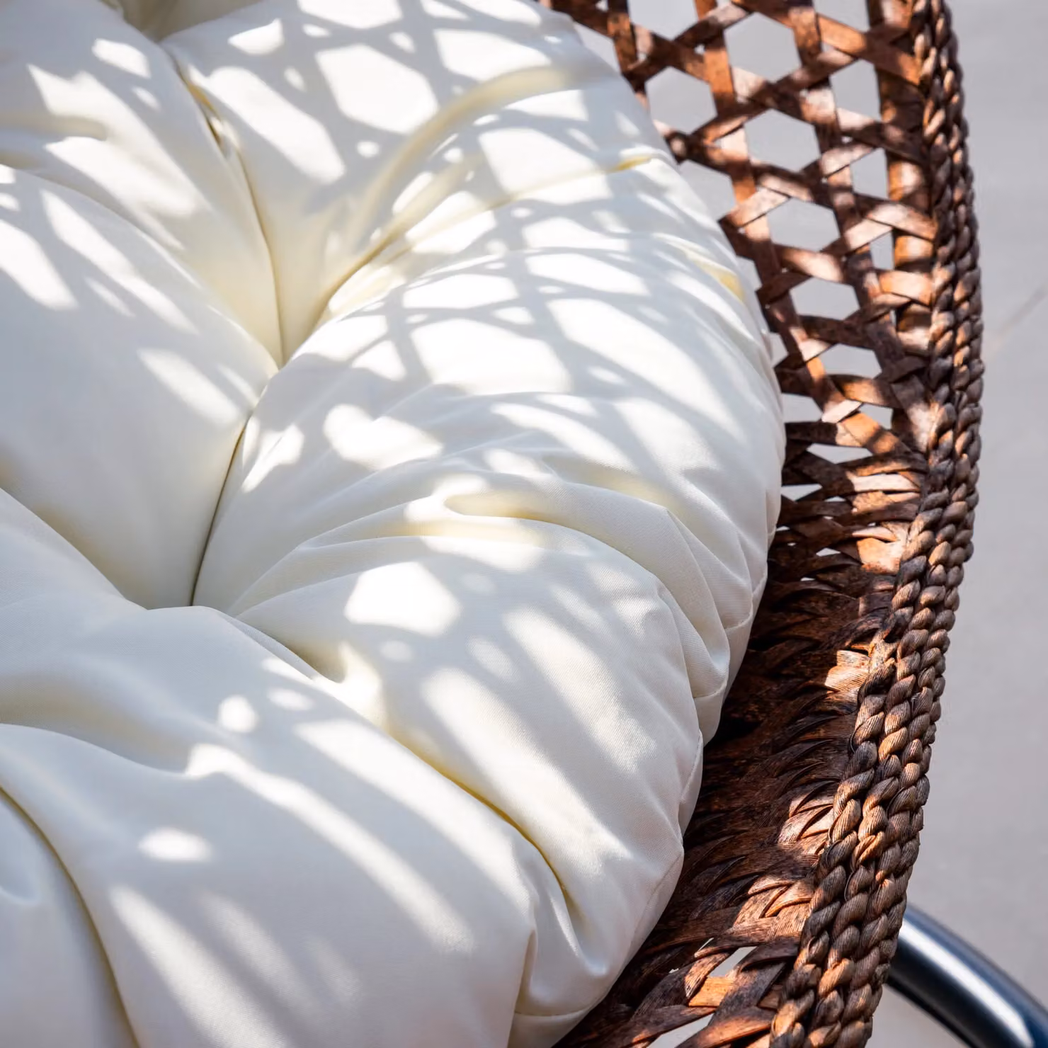 Artemis Home Sunbury Hanging Single Egg Pod Chair in Beige with Metal Stand and Rattan Design – 2