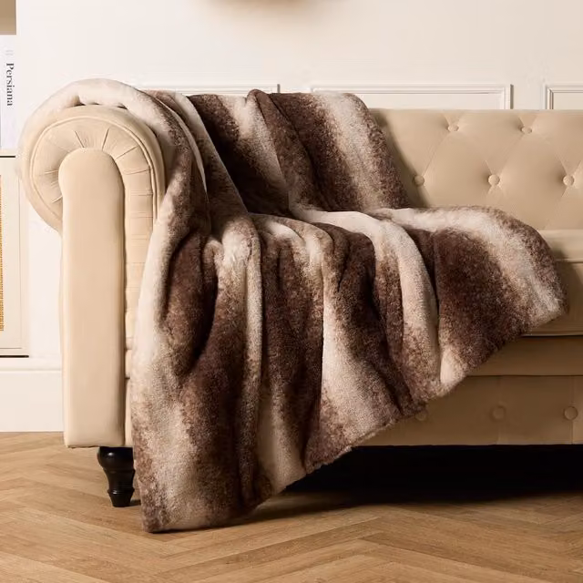 OHS Brown Striped Faux Fur Fluffy Throw