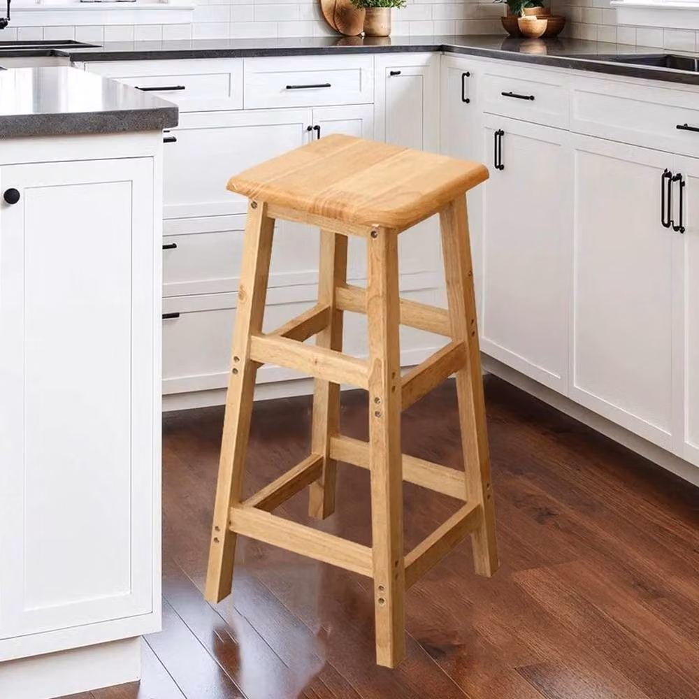 SPETLEK Natural Wood High Bar Stool in Brown, Height: 70 cm – 4