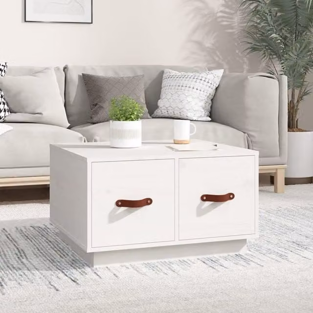 Berkfield Home White Rustic Pine Wood Coffee Table W: 60 cm, D: 53 cm, H: 35 cm