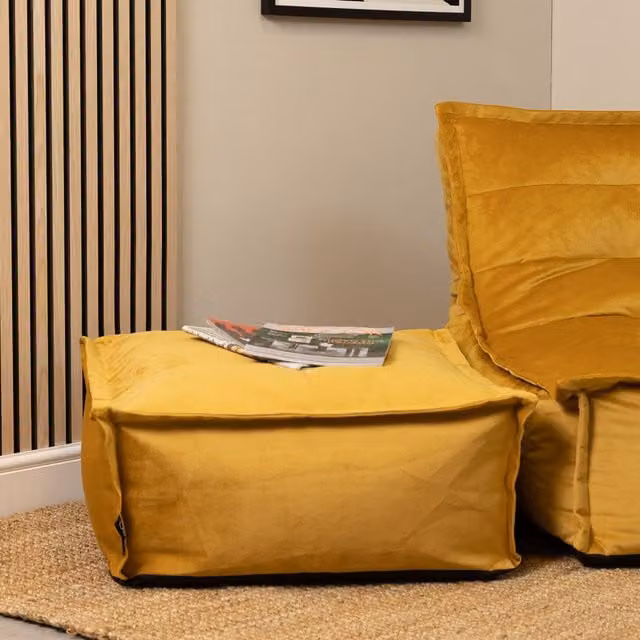 Bean Bag Bazaar icon Vita Large Square Velvet Footstool in Yellow
