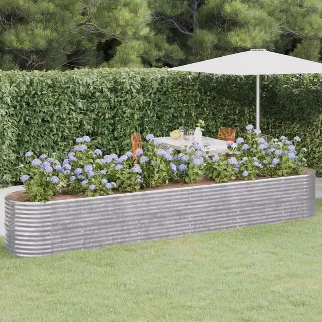 Berkfield Home Garden Powder-coated Steel Raised Bed in Silver, W/D/H: 440 x 80 x 68 cm – 1