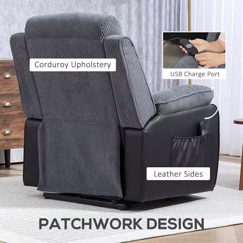 HOMCOM Power Lift Riser Recliner Chair in Grey Corduroy Fabric – 7