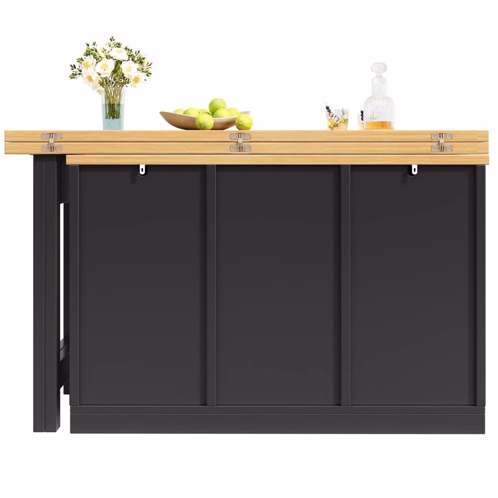 BTM Extendable Sideboard Dining Table with Wine Rack and Storage Drawers in Black – 6