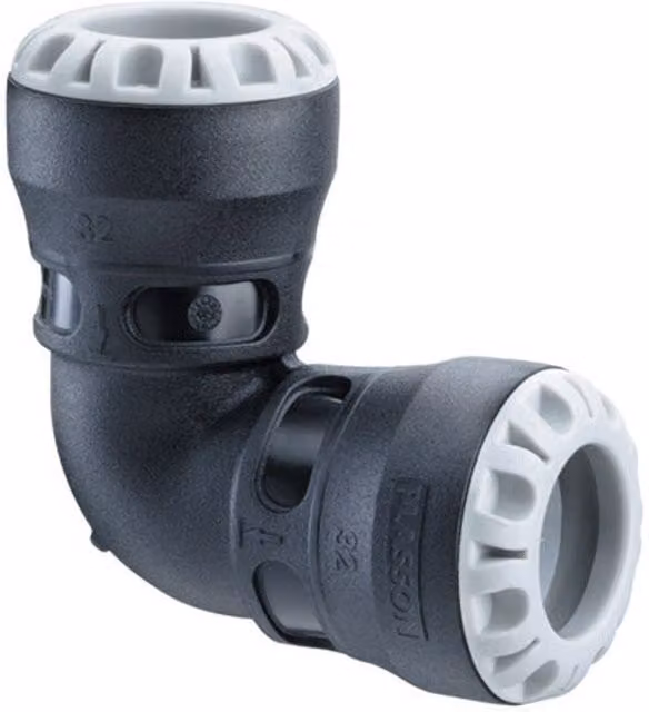 Plasson 90 Degree Pushfit Bend Elbow, Black, 25 x 25mm