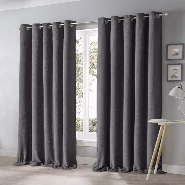 Velosso Grey Thermal Insulating Opaque Eyelet Curtain Pair