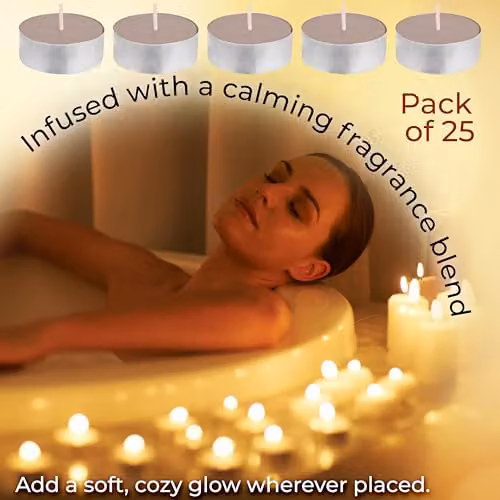 Deco Express Log Fire Scented Tealight Candles, Beige, 25 Pack – 5