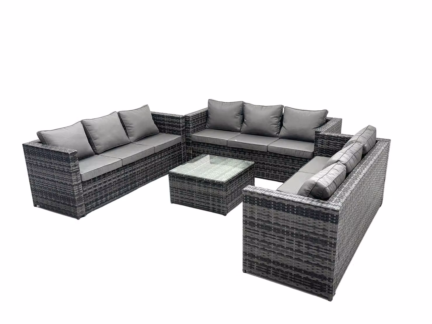 Fimous Outdoor Rattan Garden Furniture Set with 3-Seater Sofa and Coffee Table in Dark Grey – 2