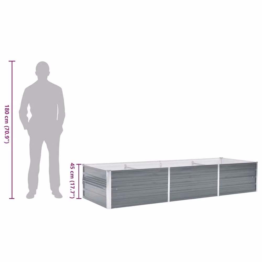 Berkfield Home Garden Galvanised Steel Raised Bed, Grey, W/D/H: 240 x 80 x 45 cm – 3