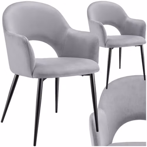 tectake Set of 2 Sasha Dining Chairs in Grey Velvet Look with Metal Legs