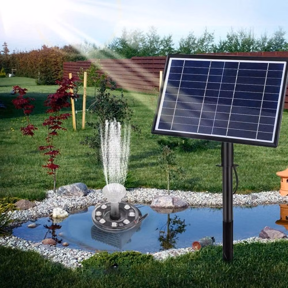 NESTLUNE 7W Solar Fountain Pump with Battery and RGB LED Lights, Black, W/D/H: 100 x 100 x 1 cm – 4