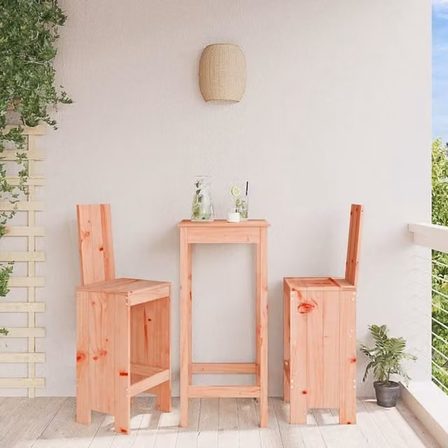 Berkfield Home Set of 2 Rustic Brown Solid Wood Douglas Pine Bar Stools, W/D/H: 40 x 42 x 120 cm