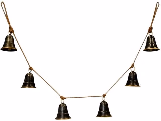 Four Candle Brown Metal Bell Christmas Garland with Jute Rope, Length: 137 cm