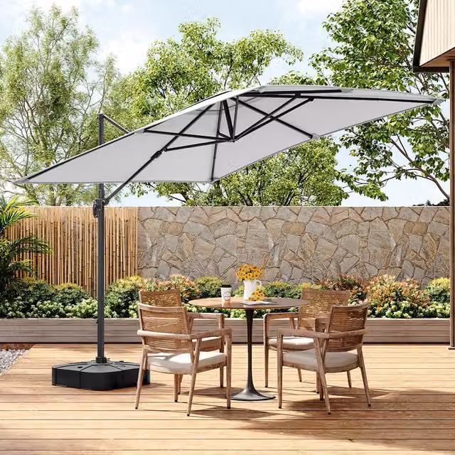 Livingandhome 3m Cantilever Parasol with Plastic Base in Light Grey