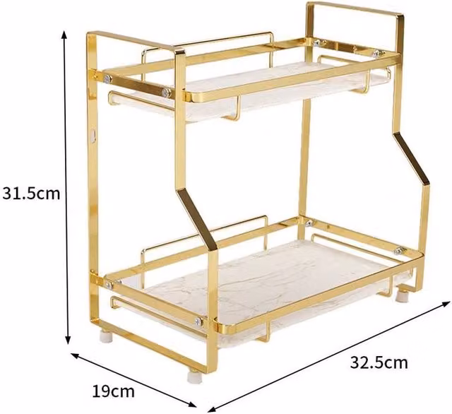 FORGEVIO 2 Tier Gold Metal Freestanding Bathroom and Kitchen Storage Shelf