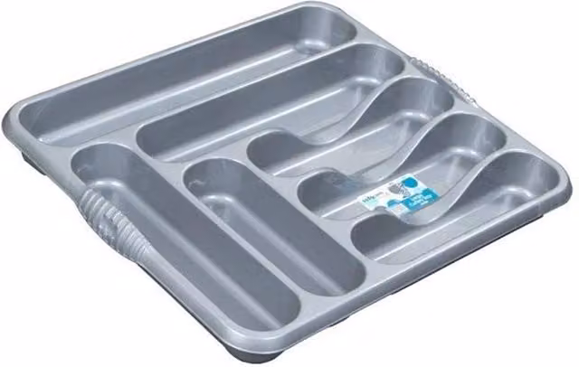 Casa Large Silver Plastic Cutlery Tray with Compartments – 1