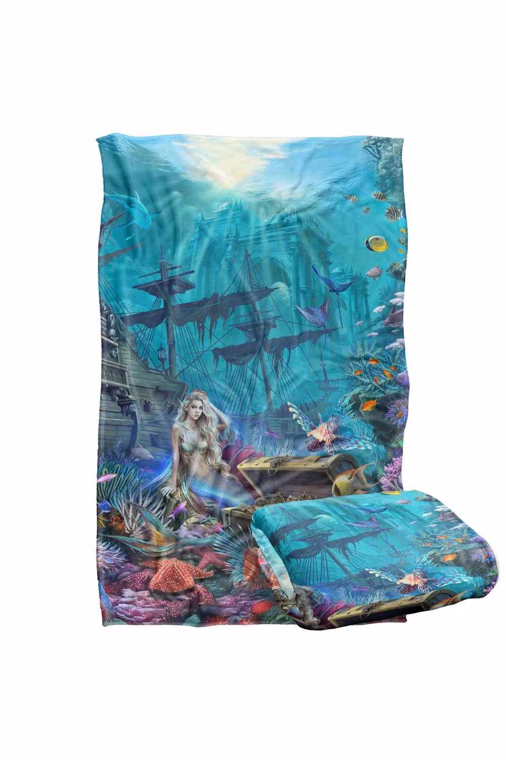 JQ Licensing Aquatic Realm Mermaid Silky Touch Super Soft Fluffy Throw Blanket in Blue and Multicolour, Large – 2