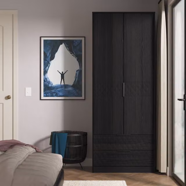 Ready Assembled 2 U Islay Black 2 Door 2 Drawer Wardrobe