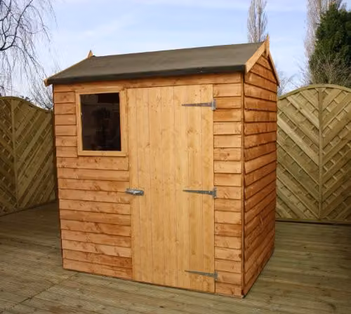 Mercia Overlap Reverse Apex Wooden Shed in Brown with Single Door, Window and Floor, W/D/H: 208.3 x 132.0 x 180.34 cm – 1