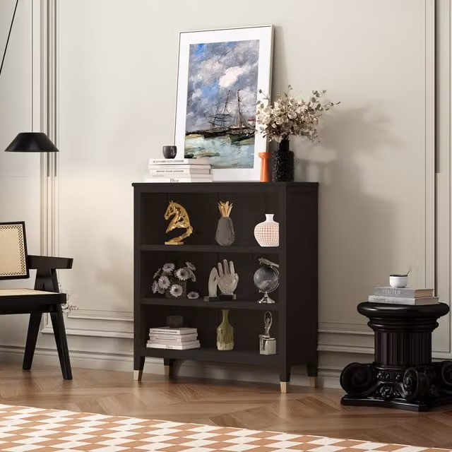 Cabinet Bits Palazzi Modern Black Bookcase with Adjustable Shelves and Back Panel