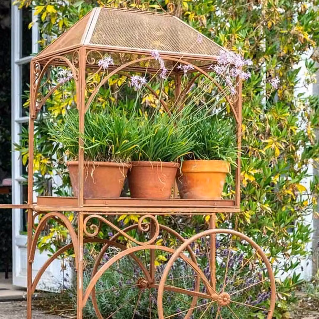 Ascalon Design Ltd Rustic Brown Metal Flower Cart Planter, W: 70 cm, D: 98 cm, H: 152 cm – 2