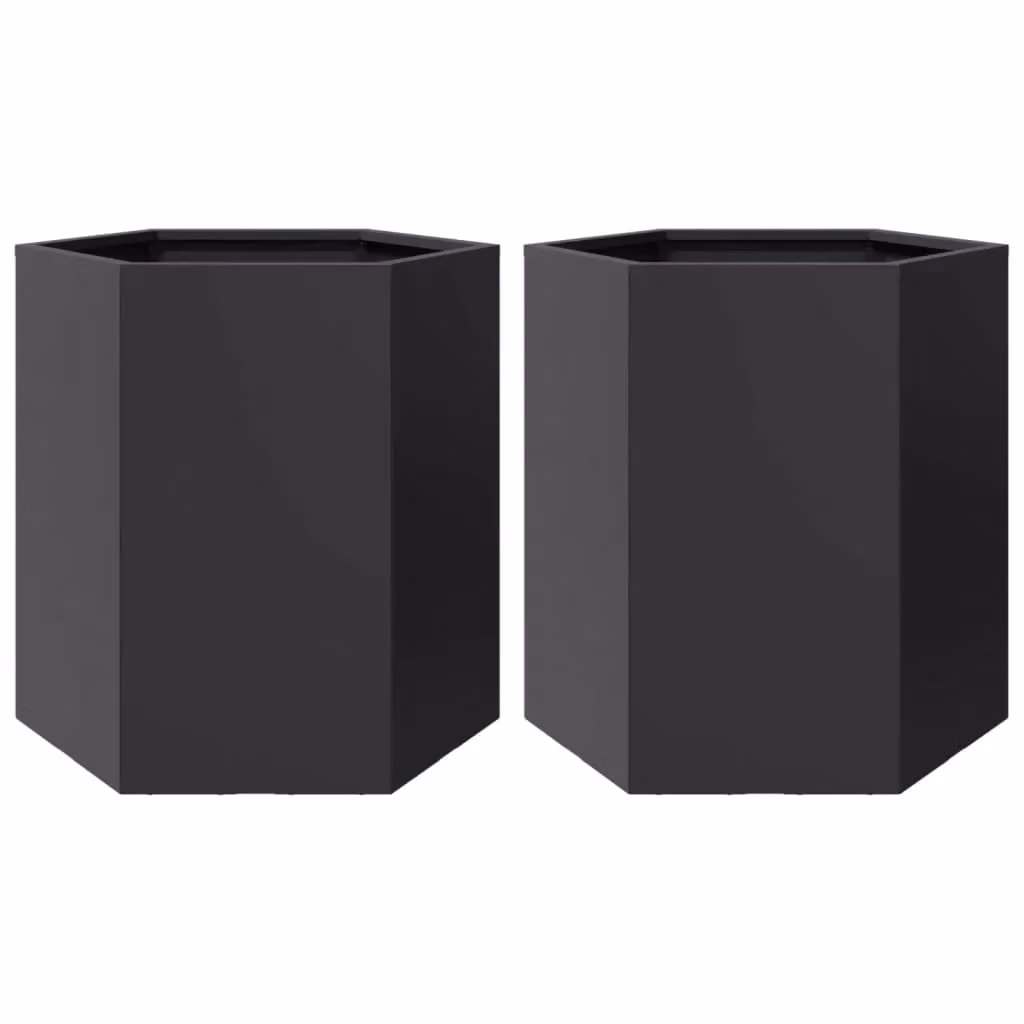 Berkfield Home Garden Hexagon Steel Planter Set, 2 Pieces, Black, W: 46 cm, D: 40 cm, H: 45 cm – 2